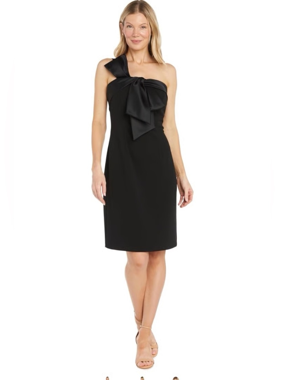 One-Shoulder Black Bow Cocktail Dress